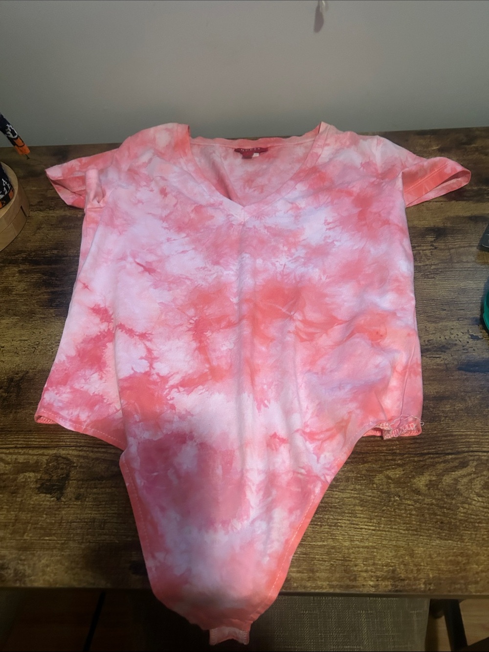 G by Guess Pink Tie-Dye V-Neck Bodysuit